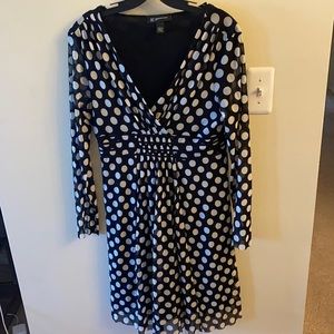 Comfy Semi-Sheer (lined) Polka Dot Dress. V-Neck; Bodice-Gathered Waist